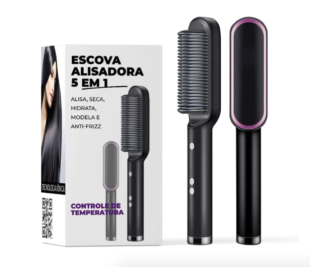 FRETE GRÁTIS - Escova Alisadora 5 em 1 Alisa, Seca, Hidrata, Modela e Anti-Frizz - BIVOLT (110v/220v)