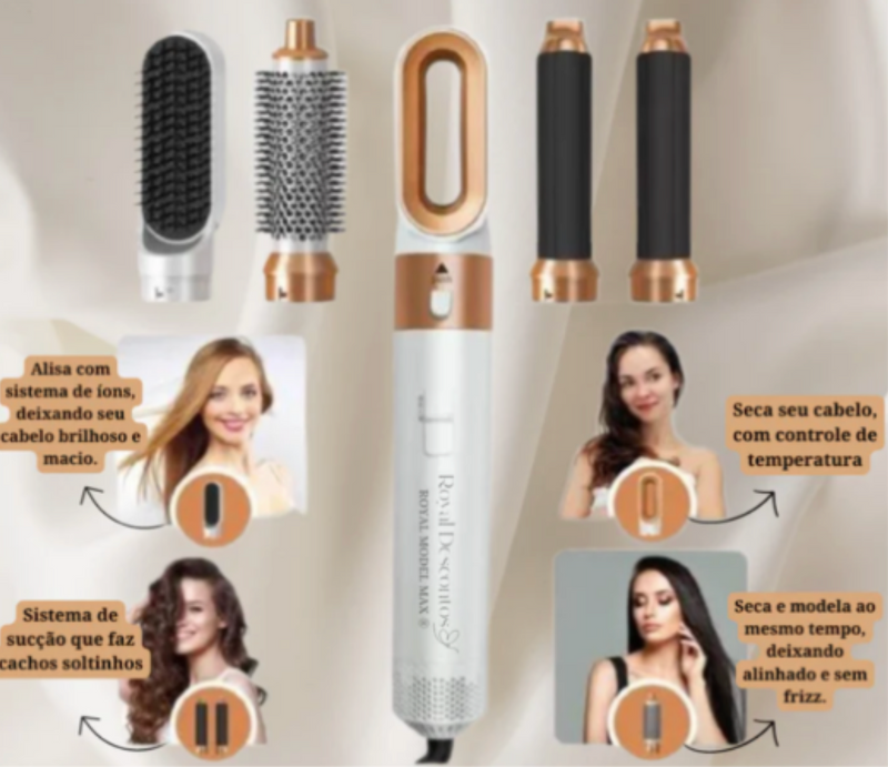 FRETE GRÁTIS - Escova Ellegance Deluxe Hair 5 em 1, Alisa, Seca, Modela, Faz Cachos e Anti-Frizz - BIVOLT (110v/220v)